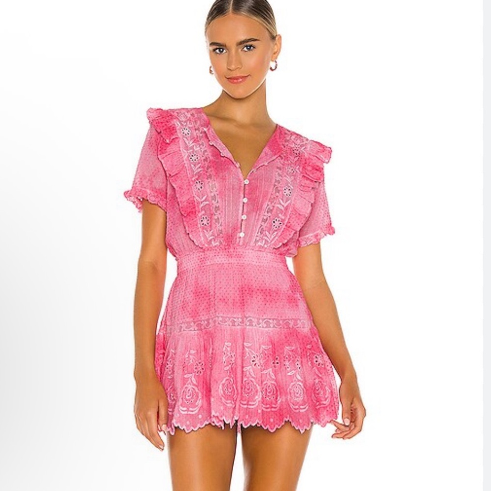 LoveShackFancy Sheldon Dress in Fuchsia Hand Dye